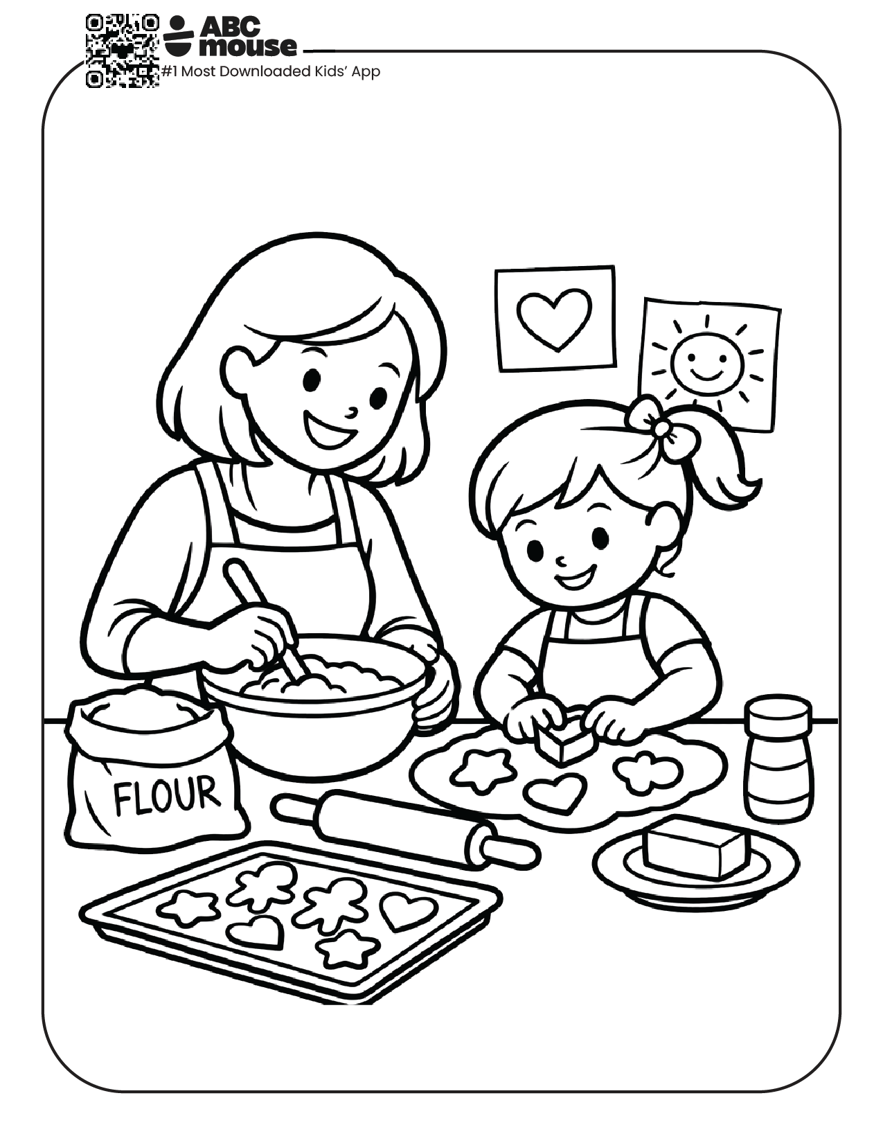Mother and daughter baking cookies together.