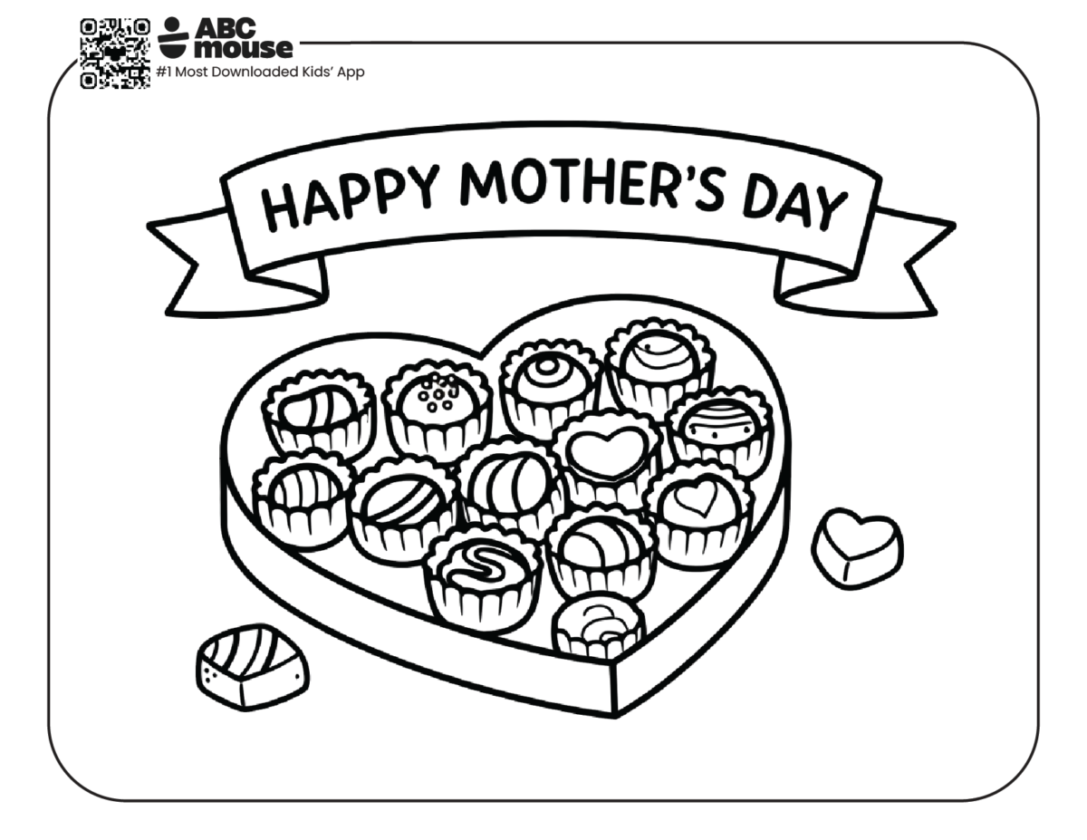 Happy mother's day chocolates box free printable coloring page from ABCmouse.com.