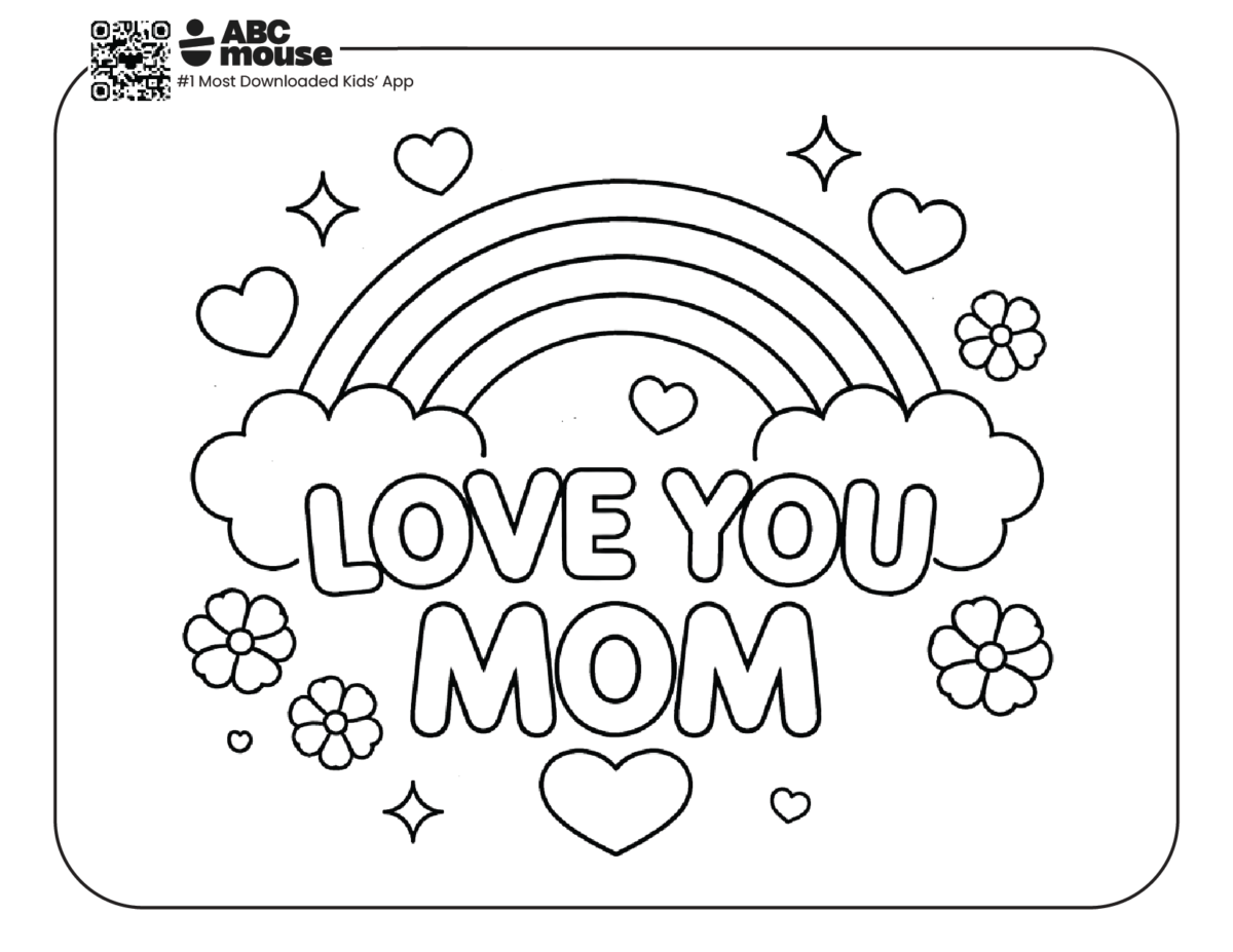 I love you mom free printable coloring page from ABCmouse.com.