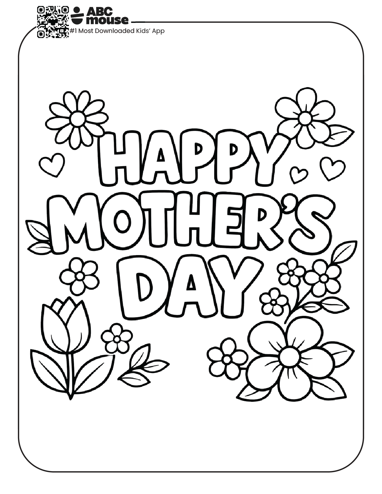 Happy mother's day flowers free printable coloring page from ABCmouse.com.