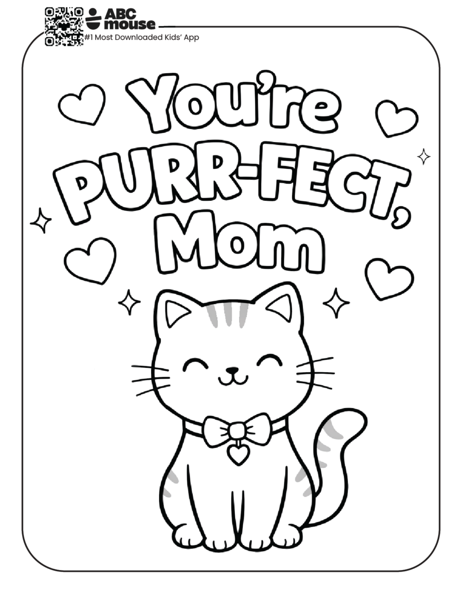 You're purr-fect, mom free printable coloring page from ABCmouse.com.