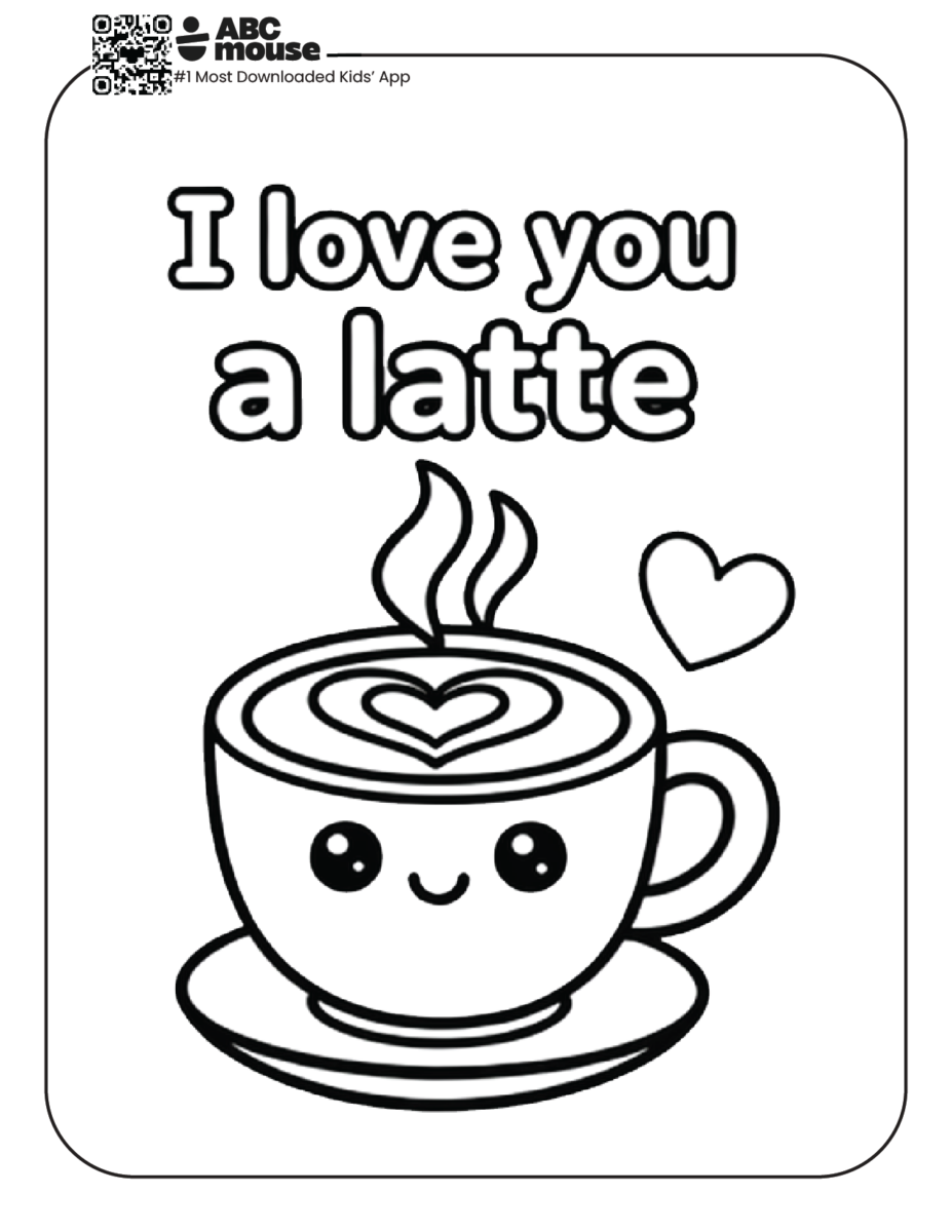I love you a latte mom, free printable coloring page from ABCmouse.com.