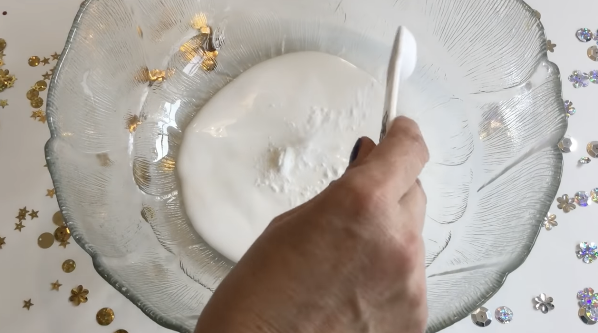 A large bowl of glue ready to be made into slime. 
