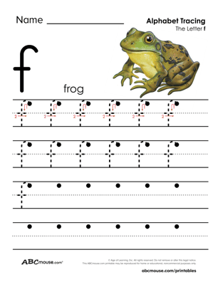 Free printable little letter F tracing worksheet from ABCmoues.com. 