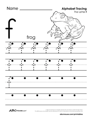 Free printable little letter F tracing worksheet from ABCmoues.com. 
