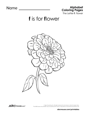 Free printable letter F is for flower worksheet from ABCmoues.com. 