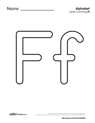 Free printable upper and lower case letter F worksheet from ABCmoues.com. 