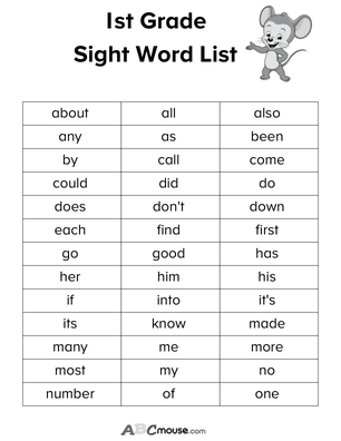 1st grade sight word list from ABCmouse.com. 