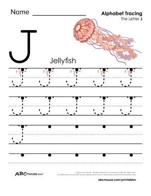 J is for jellyfish free printable worksheet from ABCmouse.com. 