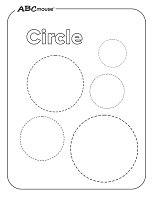 Free printable different sized dotted outline circle shape coloring pages from ABCmouse.com. 
