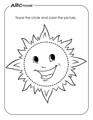 Free printable circle sun shape coloring pages from ABCmouse.com. 