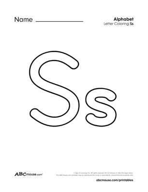 Free printable upper and lower case letter S coloring page worksheet from ABCmouse.com.