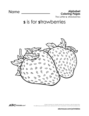 Free printable letter S is for strawberries coloring page worksheet from ABCmouse.com.
