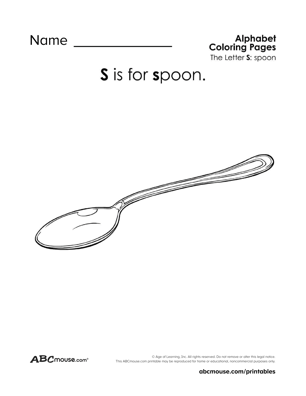 Free printable letter S is for spoon coloring page worksheet from ABCmouse.com.
