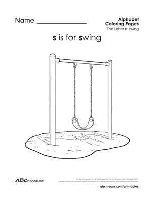 Free printable letter S is for swing  coloring page worksheet from ABCmouse.com.
