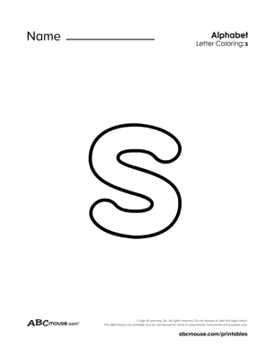 Free printable lower case letter S coloring page worksheet from ABCmouse.com.