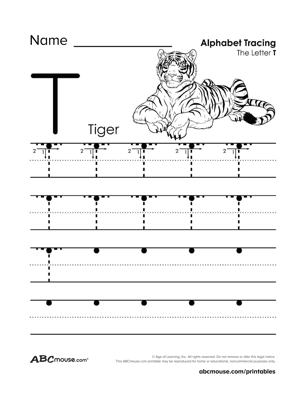 Free printable upper case letter T traceable worksheet from ABCmouse.com. 