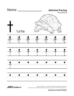 Free printable lower case letter T traceable worksheet from ABCmouse.com. 
