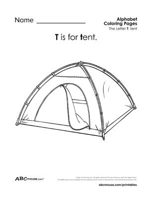 Free printable T is for tent worksheet from ABCmouse.com. 