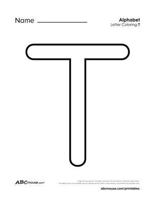 Free printable upper case letter T coloring worksheet from ABCmouse.com. 