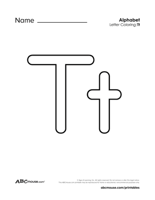 Free printable upper and lower case letter T coloring worksheet from ABCmouse.com. 