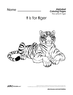 Free printable T is for tiger worksheet from ABCmouse.com. 