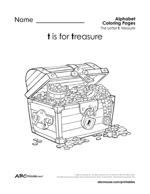 Free printable T is for treasure worksheet from ABCmouse.com. 