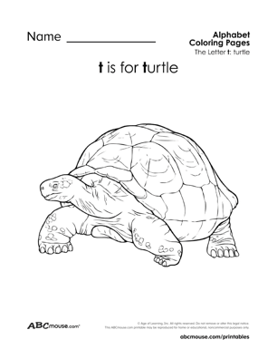 Free printable T is for turtle worksheet from ABCmouse.com. 