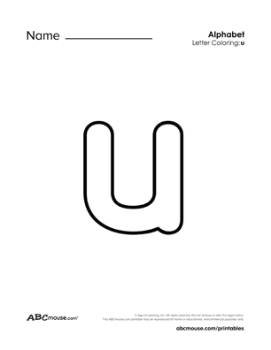 Free printable lower case letter U  coloring page worksheet from ABCmouse.com. 