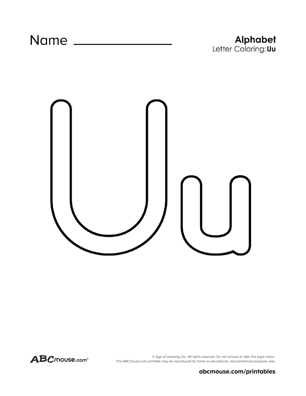Free printable upper and lower case letter U  coloring page worksheet from ABCmouse.com. 