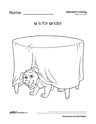 Free printable U is for under coloring page worksheet from ABCmouse.com. 