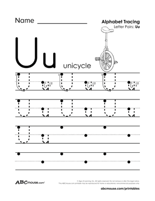 Free printable upper and lower case letter U  worksheet from ABCmouse.com. 