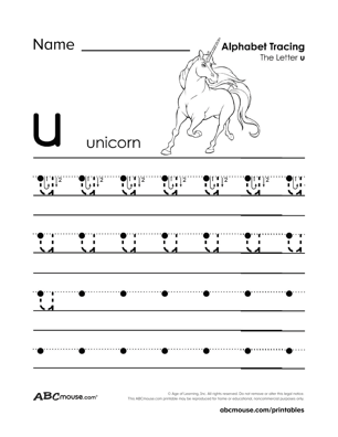 Free printable lower case letter U  worksheet from ABCmouse.com. 