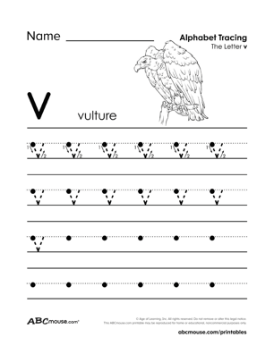 Free printable letter v worksheets from ABCmouse.com. 