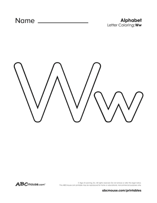 Free uppercase and lowercase letter W printable coloring worksheet from ABCmouse.com. 