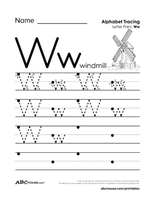 Free uppercase and lowercase letter W printable tracing worksheet from ABCmouse.com. 
