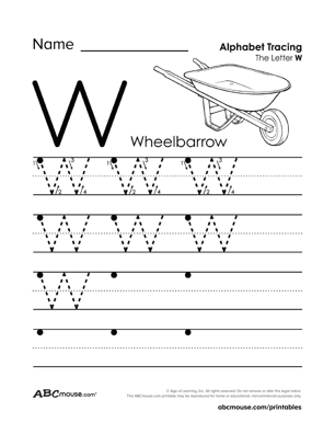 Free uppercase letter W printable tracing worksheet from ABCmouse.com. 