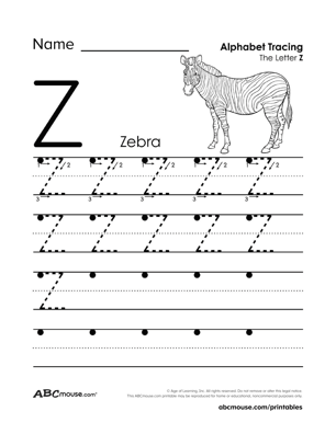 Free printable letter Z worksheets from ABCmouse.com. 