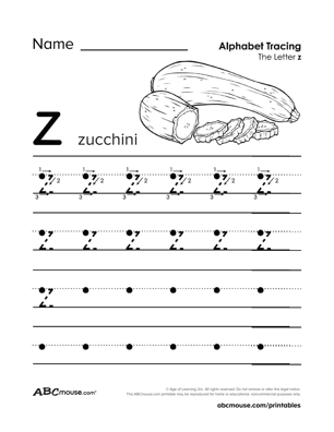 Free printable letter Z worksheets from ABCmouse.com. 