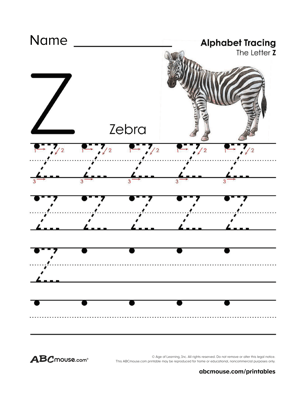 Free printable letter Z worksheets from ABCmouse.com. 