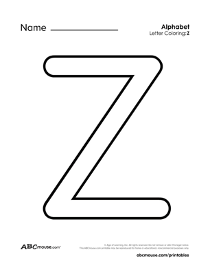 Free printable letter Z worksheets from ABCmouse.com. 