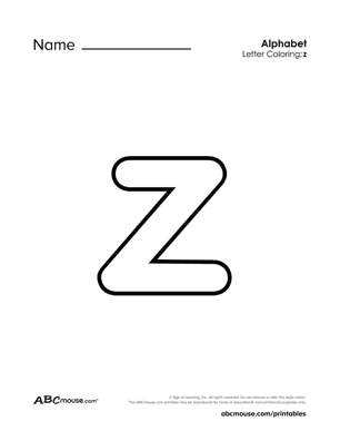 Free printable letter Z worksheets from ABCmouse.com. 