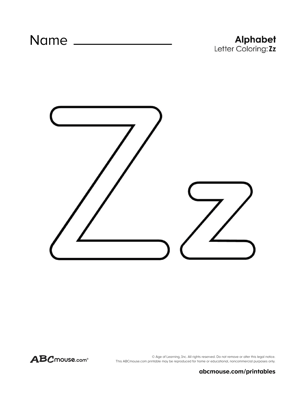 Free printable letter Z worksheets from ABCmouse.com. 