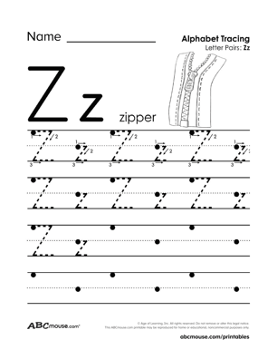 Free printable letter Z worksheets from ABCmouse.com. 