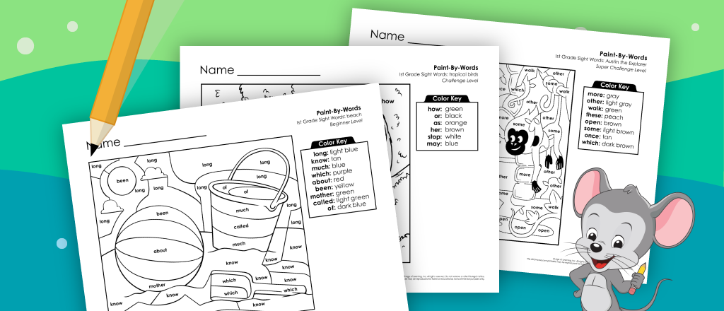 Free printable color by sight word worksheets for 1st graders