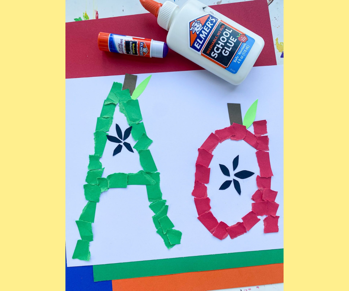 Letter A construction paper tear and glue craft for kids. 
