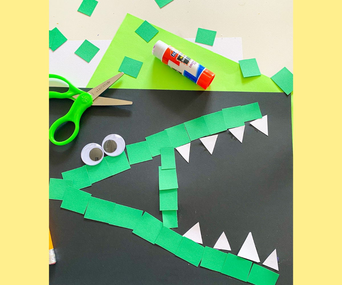 Construction paper letter A is for alligator craft.  
