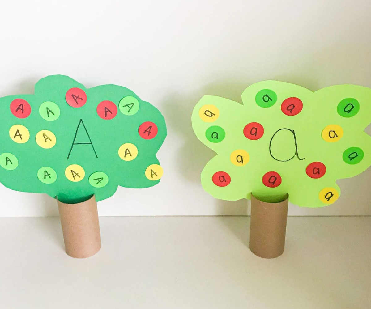 Construction paper letter A craft. Letter A apple trees. 