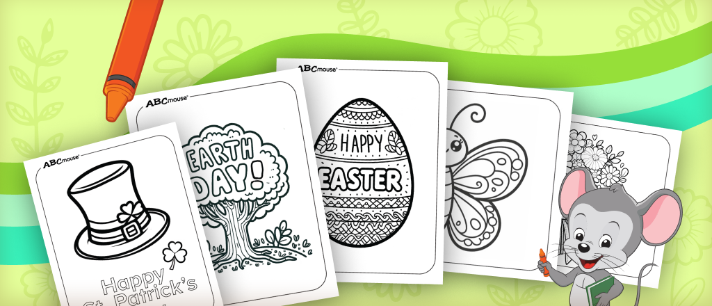 Free printable PDF happy spring coloring page for kids from ABCmouse.com. 