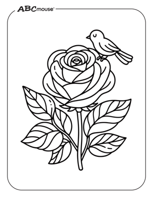 Free printable rose with bird coloring page for kids from ABCmouse.com. 